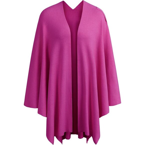 Women's 1-hotpink Cross Front Poncho Sweater Wrap Knitted Elegant Shawls Cape - Picture 2 of 5